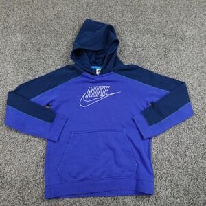 Nike Sweater Boys Large Blue Swoosh Outdoor Pullover Sweatshirt Hoodie Athletic
